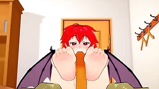 POV voc&ecirc; est&aacute; recebendo um footjob de uma succubus ruiva de anime hentai