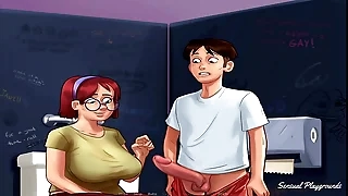 Summertime Saga &vert; Fucking a green monster roleplay dweeb bbw   handjob by busty classmate